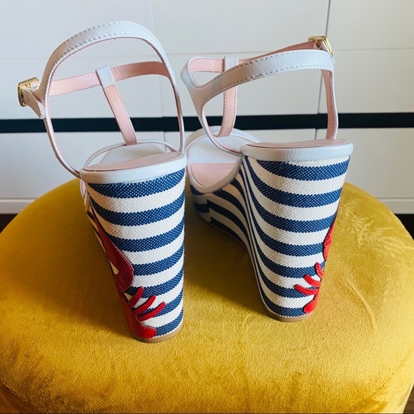 Kate Spade New York Deacon Lobster Embroidered Wedges Size 10 Runs like a 9-9.5 - Picture 6 of 10